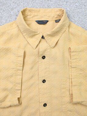 Royal Robbins Shirt Mens XL Yellow Check Modal Rayon/Poly Short Sleeve Button